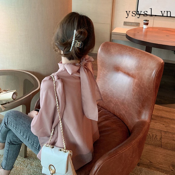 Áo Sơ Mi Tay Dài Che Bụng Thắt Nơ Phía Trước Sau Lưng Phong Cách Pháp Thời Trang Xuân Thu 2021