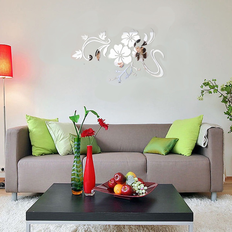 Sticker Dán Tường Bằng Acrylic Với Họa Tiết Hoa 3D Hiệu Ứng Gương