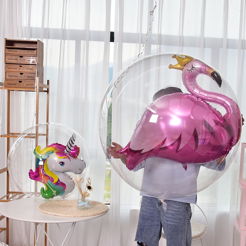 Set 2 Bong Bóng Trong Suốt 24 Inch Hình Kỳ Lân Trang Trí Tiệc Cưới
