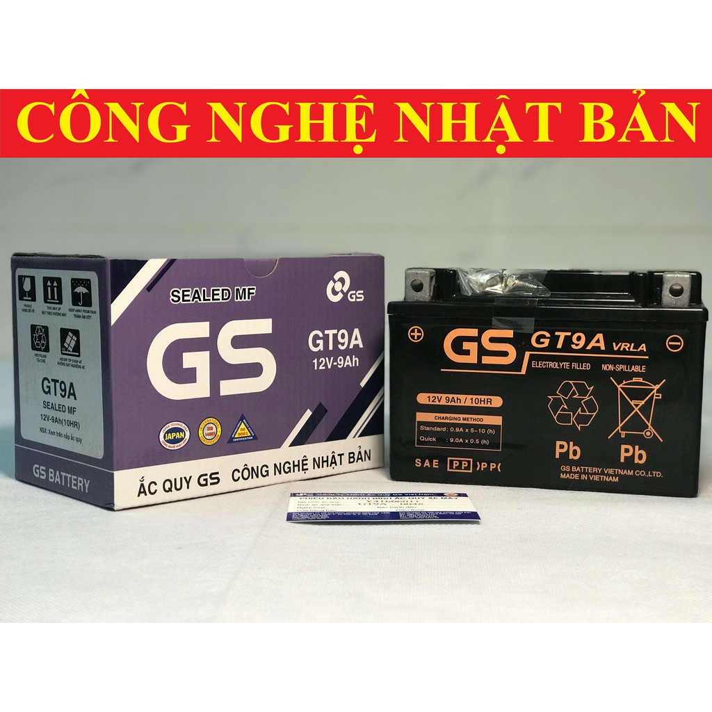 Bình Ắc Quy Khô GS GT9A Spacy, Attila Victoria từ 2006, Elizabeth, Vespa Lx Nhập tới 2012 (12V-9Ah)