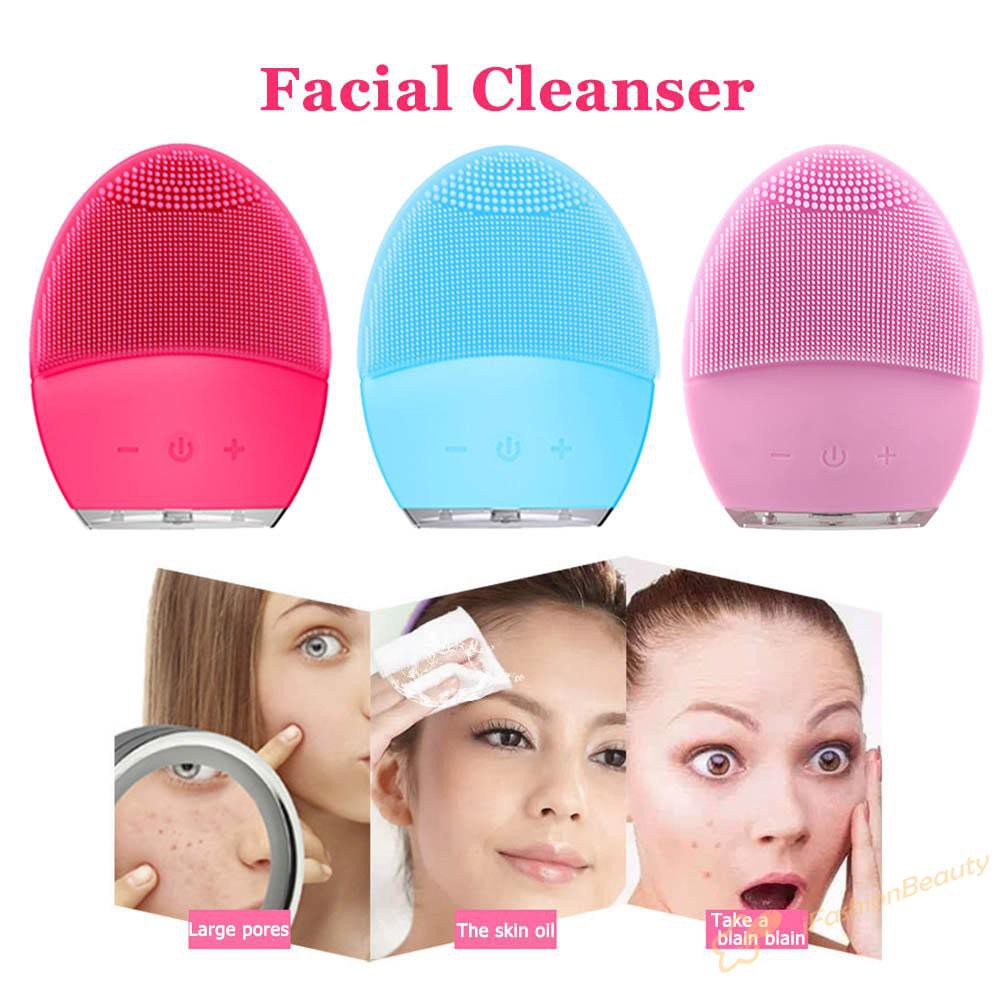 【New】Face Cleansing Brush Electric Facial Massager Silicone Vibration Cleaner