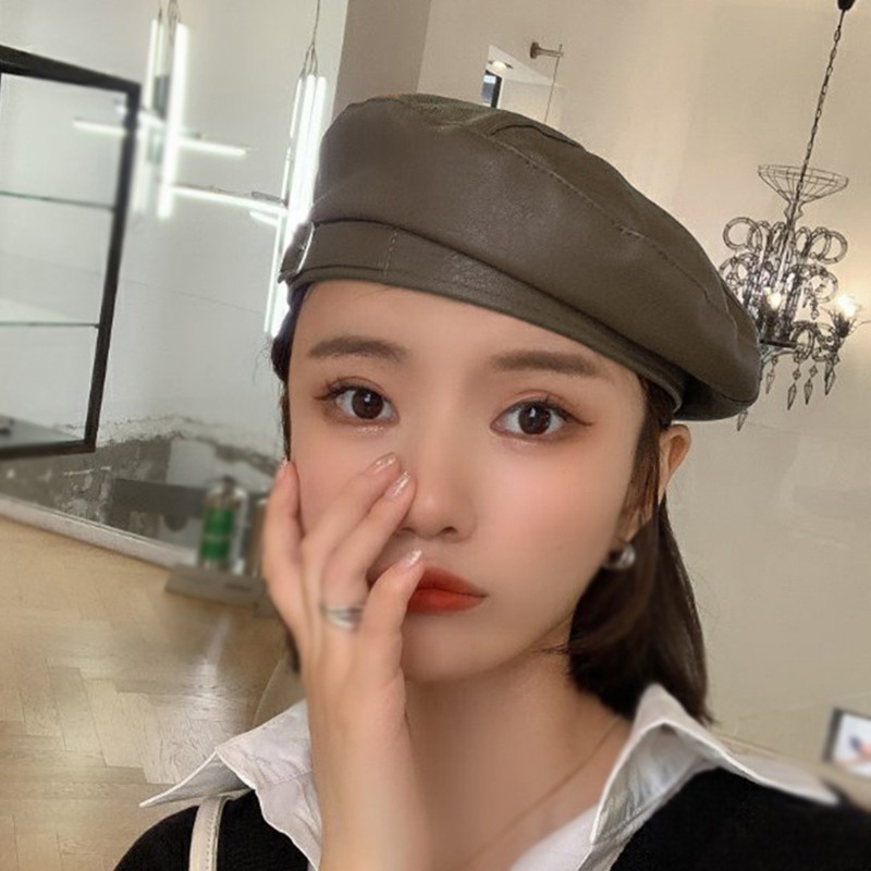 Mũ beret da PU phong cách cổ điển 56-58cm thời trang cho nữ