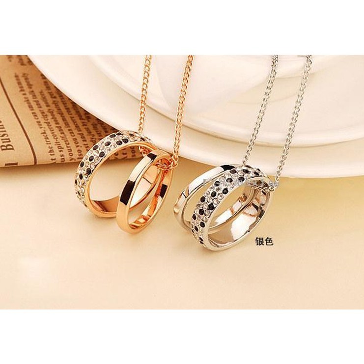 [ Freeship 50k ] Dây Chuyền Mặt 2 Nhẫn Đính Đá Thời Trang Cho Nam Nữ