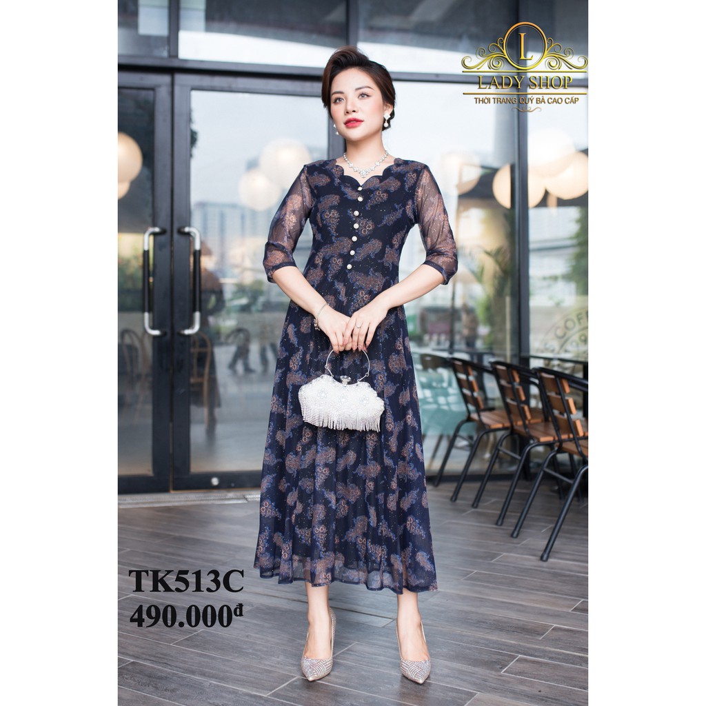 THỜI TRANG QUÝ BÀ TRUNG NIÊN CAO CẤP - LADYSHOP - Đầm thun lưới cổ hoa đuôi công đỏ TK513 | BigBuy360 - bigbuy360.vn