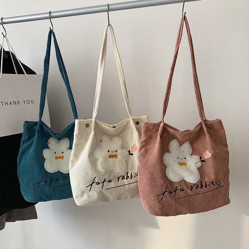 Túi Tote Đeo Vai Phối Lông Kích Cỡ Lớn Kiểu Dáng Mới Dành Cho Học Sinh