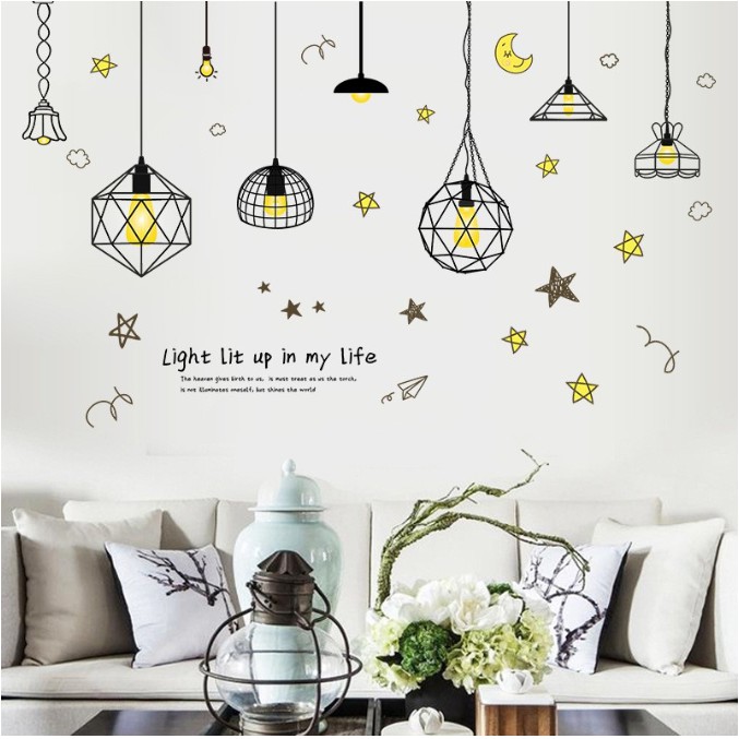 decal tranh dán tường đèn thả light trang trí mới