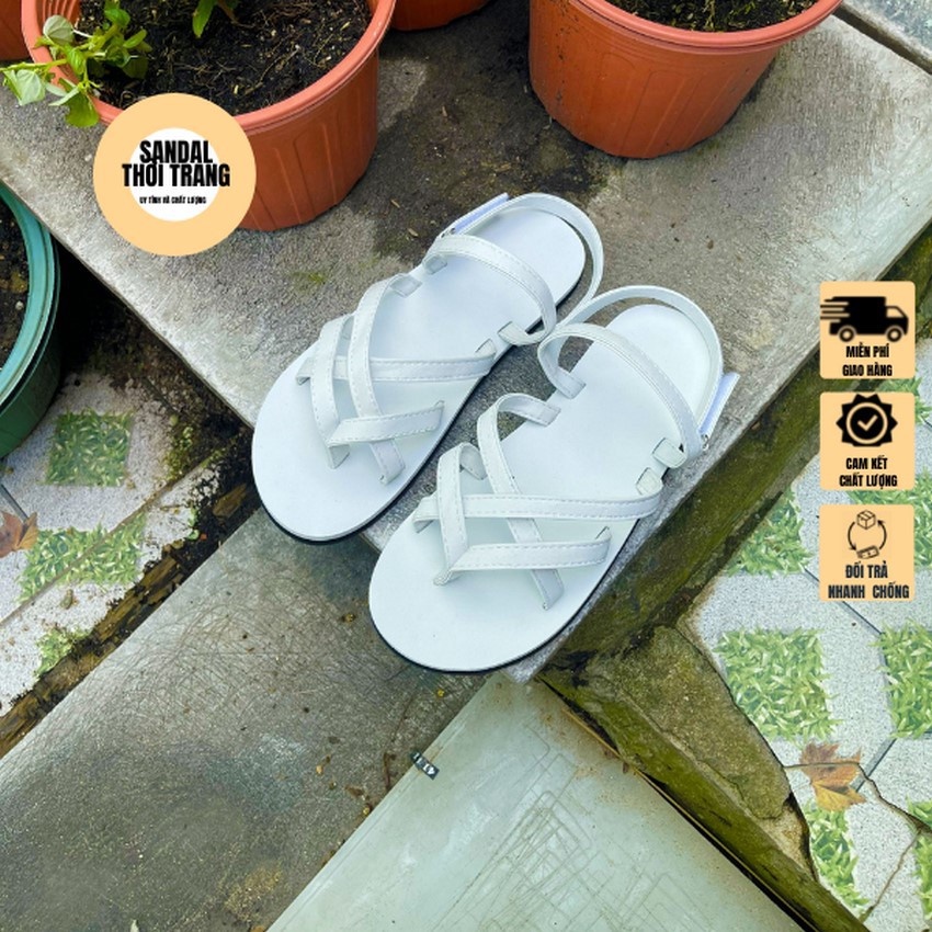 Giày sandal đi học nữ nam, SANDALTHOITRANG Sandal nữ đi học, đi chơi A21 Trắng/Đen full size 30-44