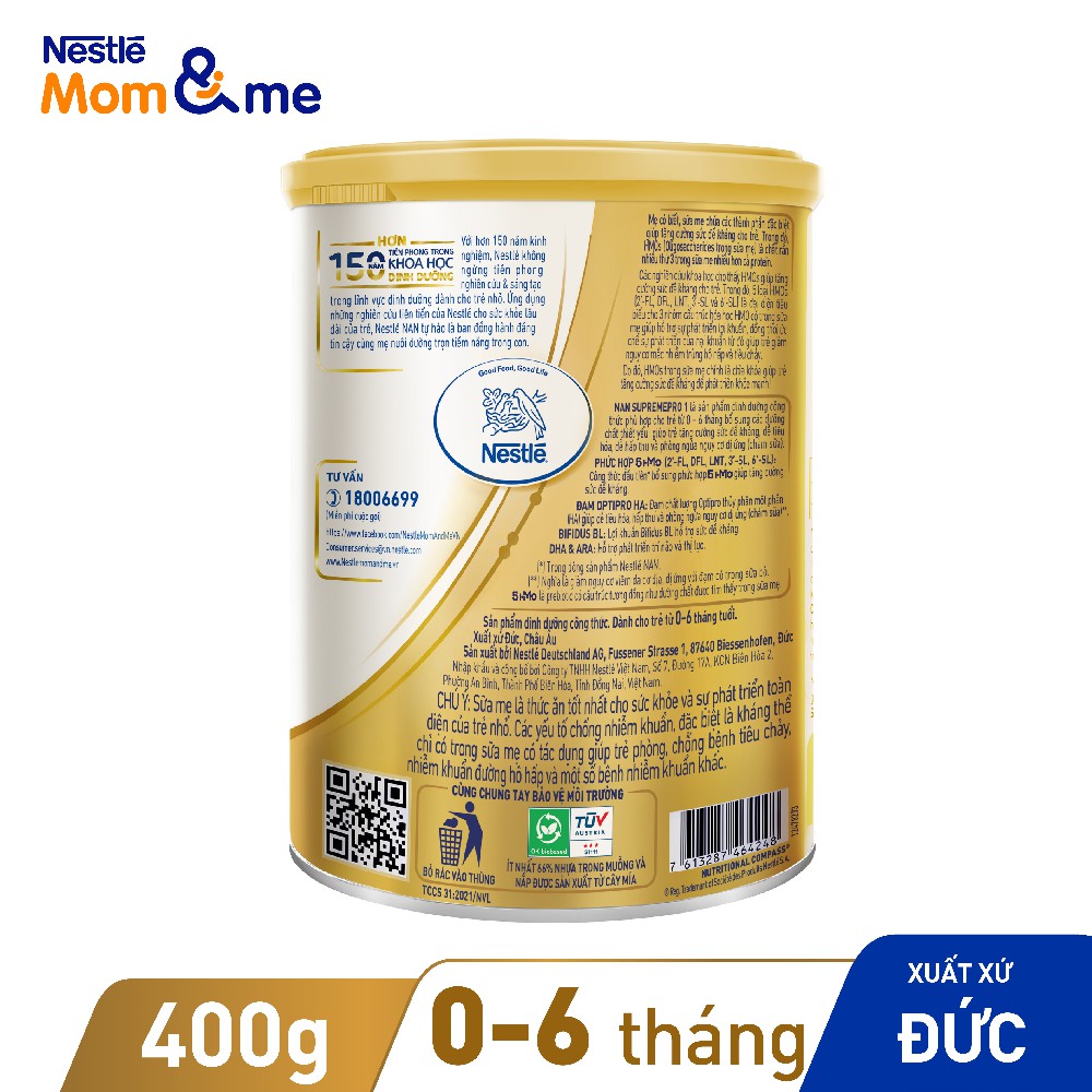 Sữa dinh dưỡng công thức Nestlé NAN SUPREMEPRO1 5HMO lon 400g
