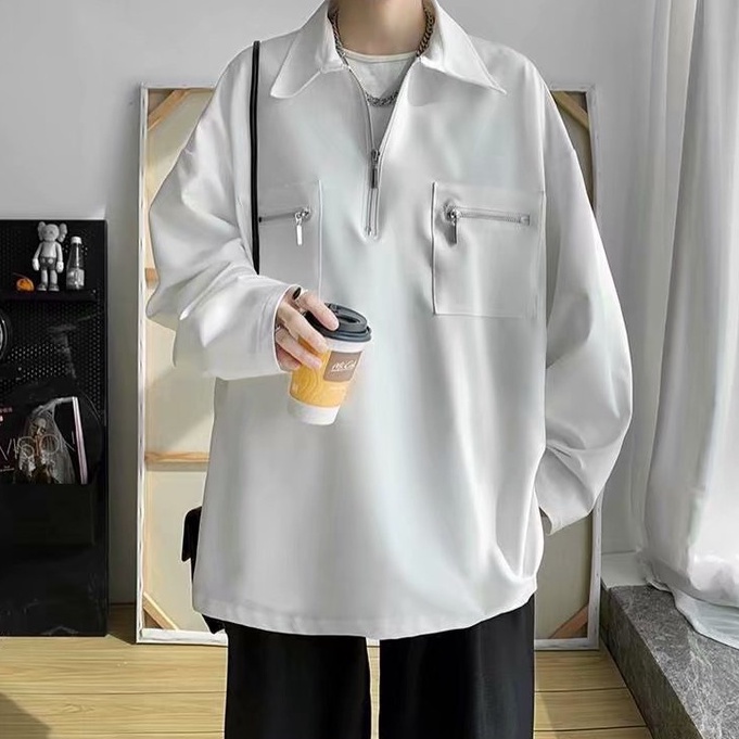 Áo Thun Polo Nam Tay Dài Màu Trơn Thời Trang Dành Cho  simple bình thường dây kéo áo thun nam có cổ Hàn Quốc bigsize unisex áo sơ mi nam dài tay