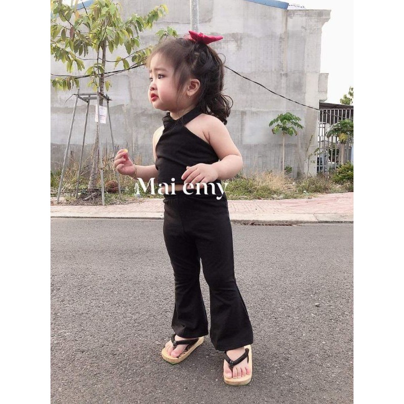 set áo croptop quần ống loe cho bé