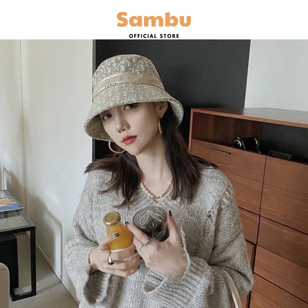 Mũ bucket kaki Sambu, nón tai bèo thêu chữ dio