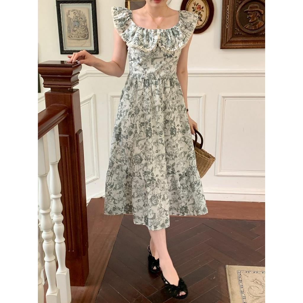 Đầm Hoa Không Tay Nhún Bèo Phong Cách Retro Pháp 62796