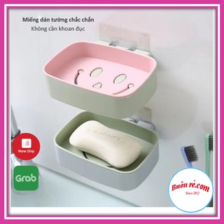 Khay Để Bánh Xà Phòng Dán Tường 2 Lớp Đáy Kín Hình Mặt Cười [Loại tốt] 00239