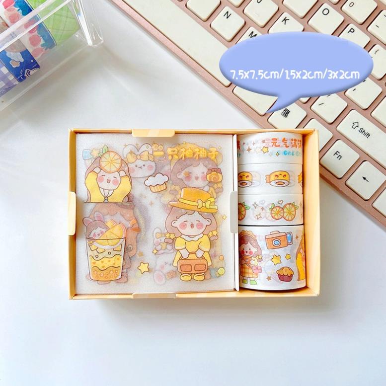 Sticker trang trí sổ KOLANO set sticker và băng dính sticker trang trí sổ họa tiết hoạt hình vui nhộn SS-001413