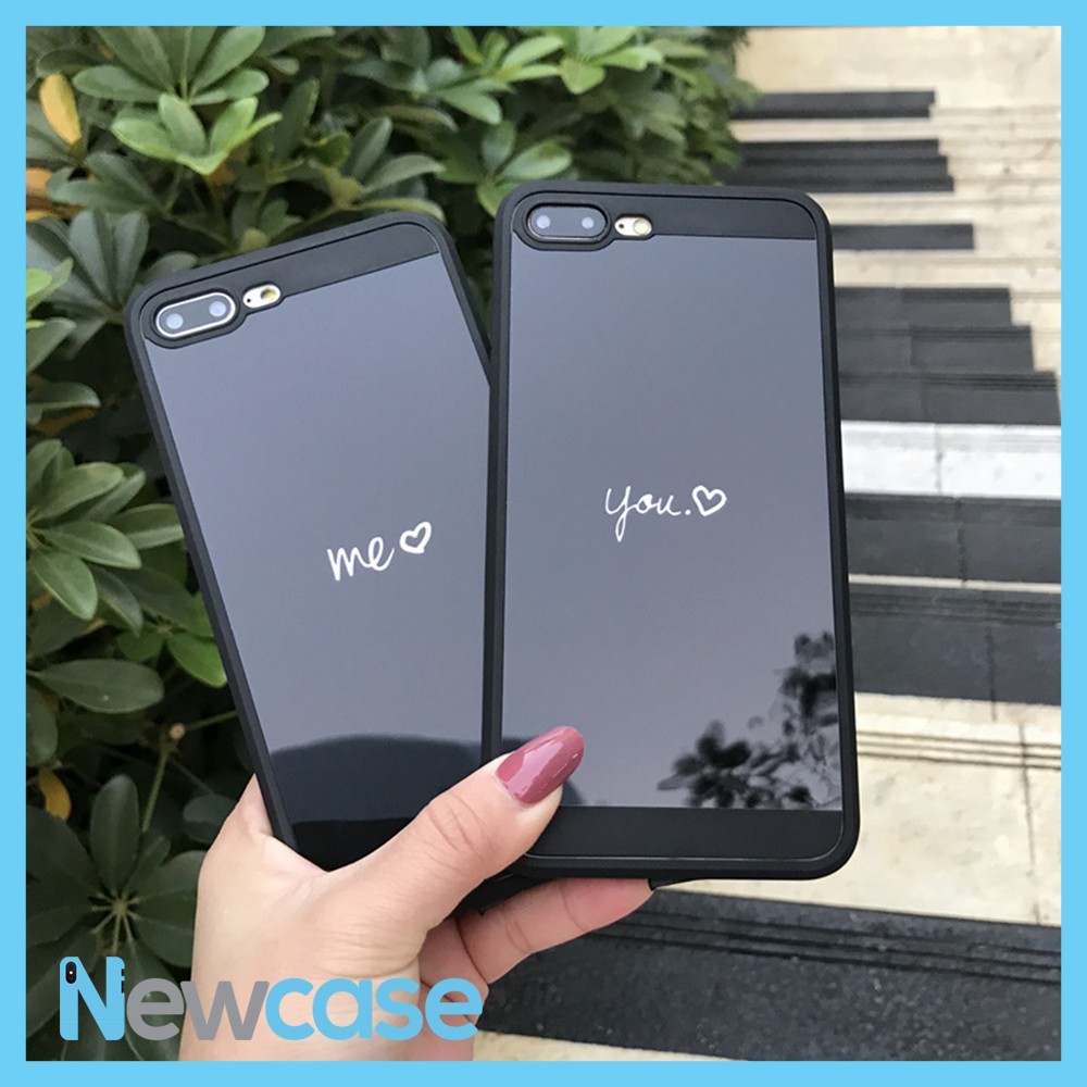 Ốp lưng dẻo đôi me and you mặt lưng phủ kính - Iphone 6, 6plus, 7, 7plus, 8, 8plus, X, Xs