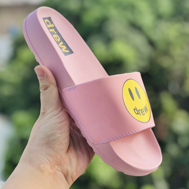 Dép 𝐃𝐑𝐄𝐖 ❤️FULL BOX + FREESHIP❤️ dép mlb drew house mặt cười quai ngang thể thao nam nữ chất xịn kèm tag mác, hồng