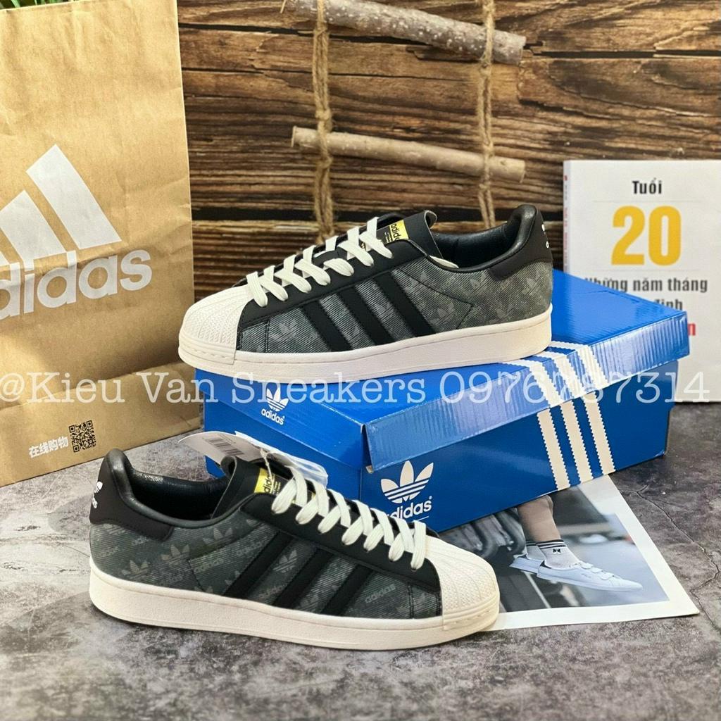 Giày Thể Thao Superstar Denim Plack Grey x Atmos Giày Adidas Mũi Sò Vải Bò Đen Họa Tiết Chìm Lai Au