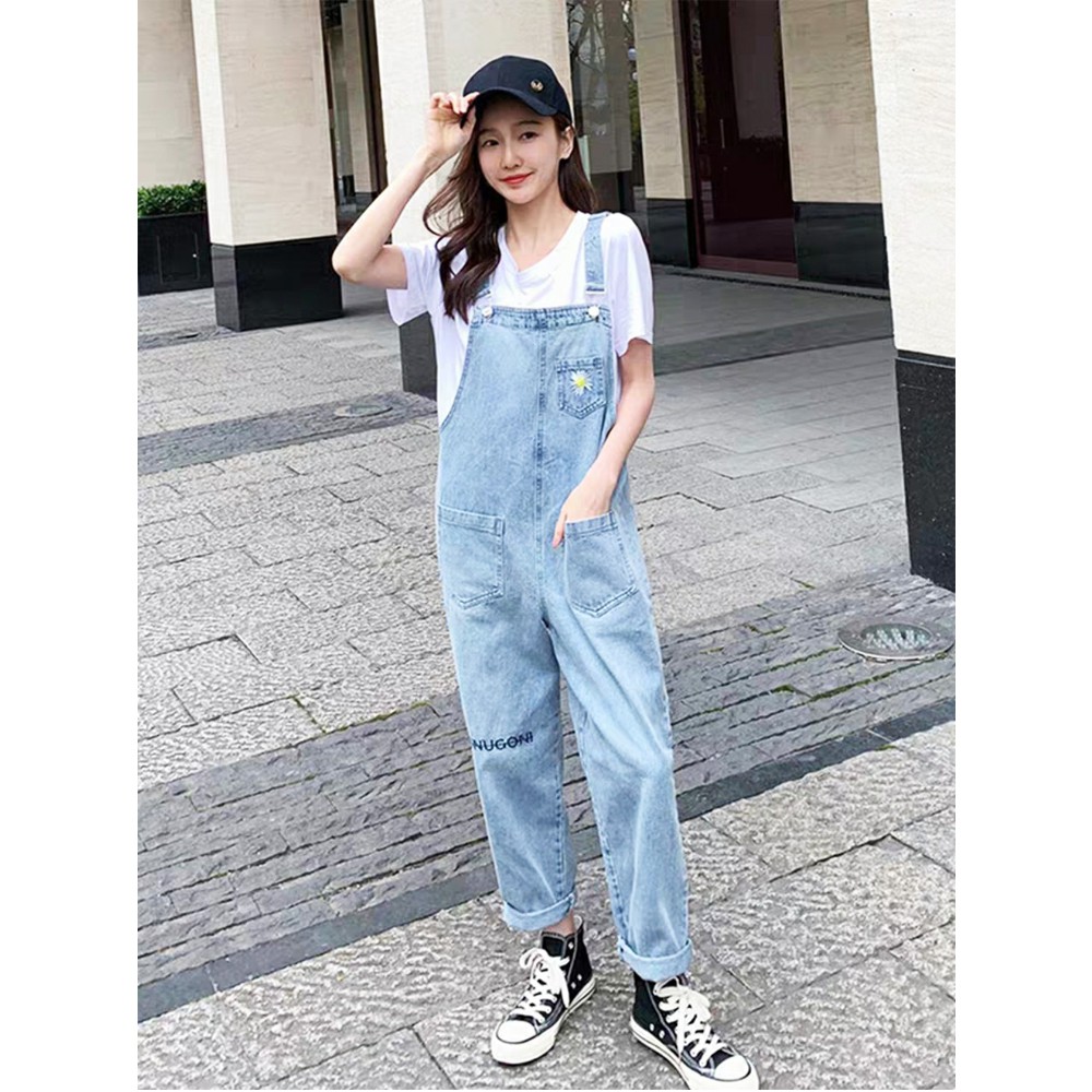 Quần yếm jean dài thêu hoa cúc SAIGONJEAN YJ004 - Yếm bò ulzzang hoa cúc