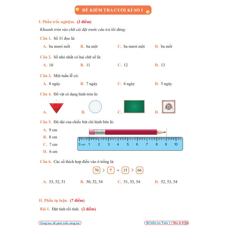 Sách Đề Kiểm Tra Toán 1 Cùng Học Để Phát Triển Năng Lực Học Kì 2 (1 cuốn)