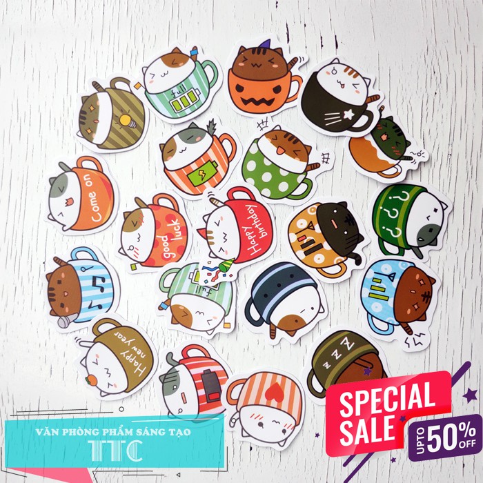 Sticker Bịch Mèo Ly Cảm Xúc Cute