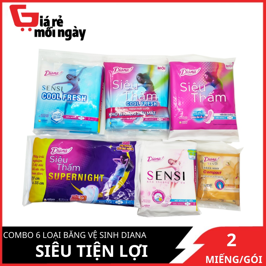 Combo Băng Vệ Sinh Diana Siêu Tiện Lợi 6 Món 2 Miếng/Gói