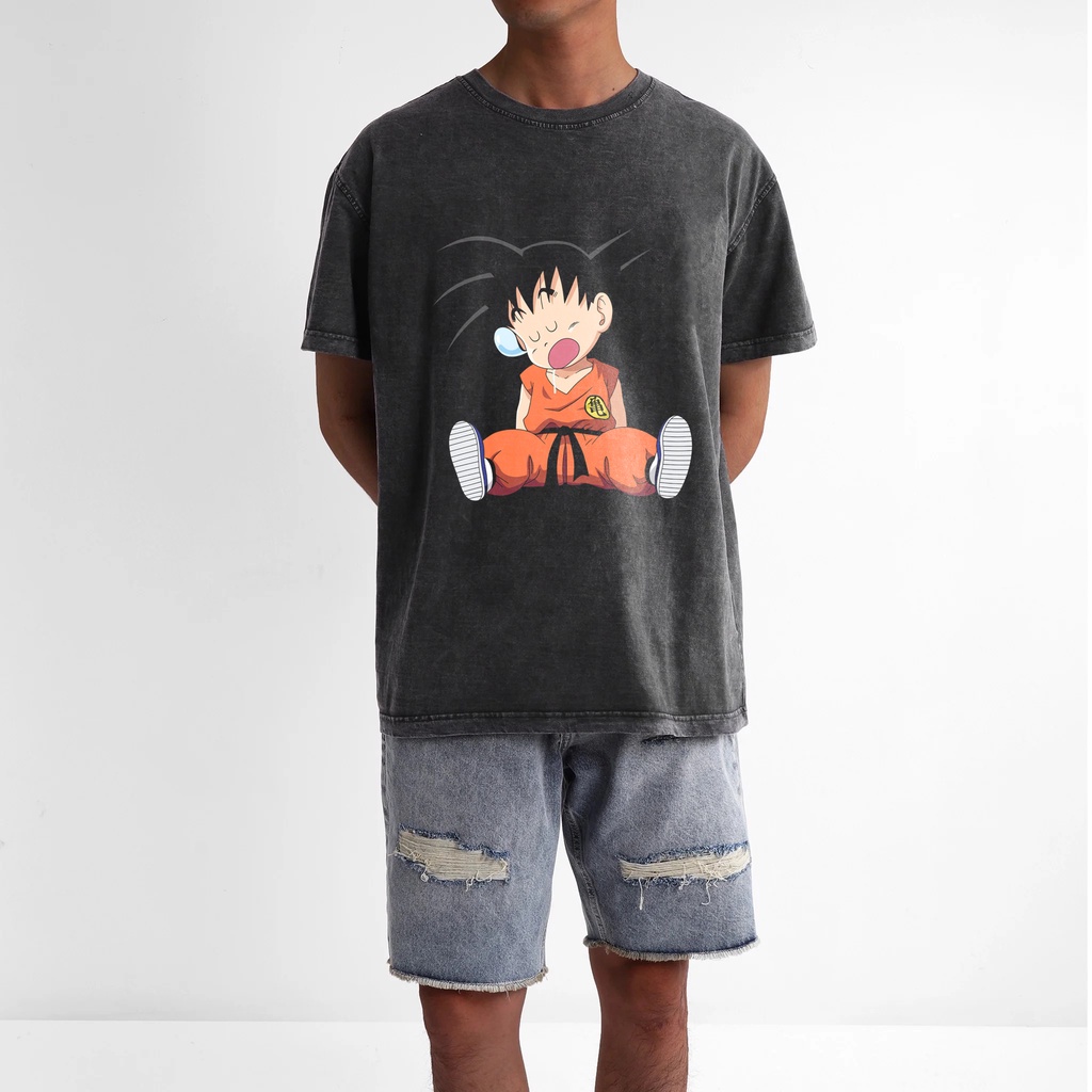 Áo thun wash tay lỡ nam nữ in hình Goku Sleep , Vải Cotton Form Oversize - SELECTED.STORE