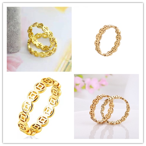 Nhẫn Thép Titan Không Gỉ Đính Đồng Xu May Mắn Size 6-9