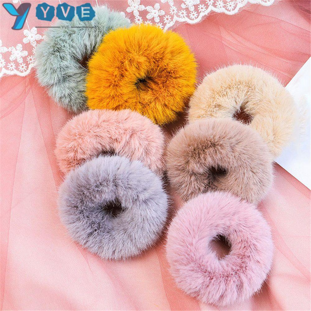 Dây buộc tóc đính lông mềm thời trang nữ tính co giãn