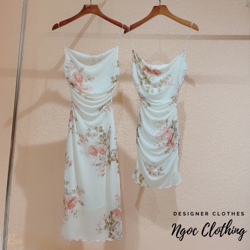 Váy 2 dây body dúm eo NGOCCLOTHING nữ [FREESHIP] Đầm 2s ngắn ôm hoa nền trắng quyến rũ, sang trọng, vintage HOT | BigBuy360 - bigbuy360.vn