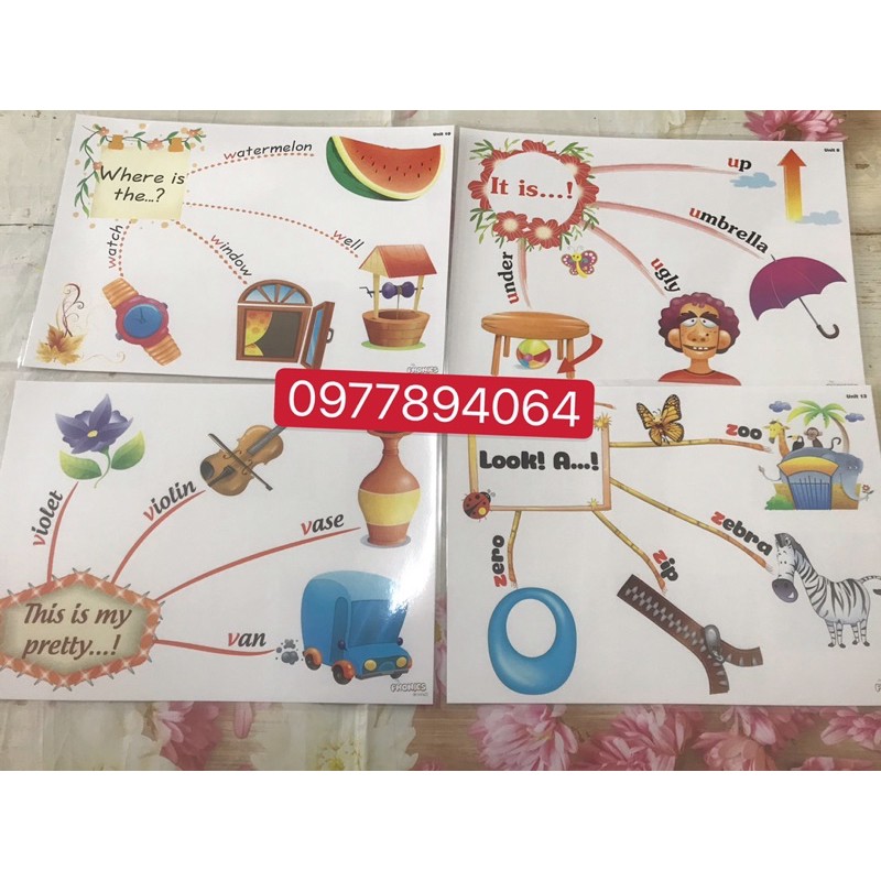 Mindmap My phonics 1-2 ☘ Tranh A3- ép plastic bền đẹp💯giáo cụ luyện nói Tiếng Anh