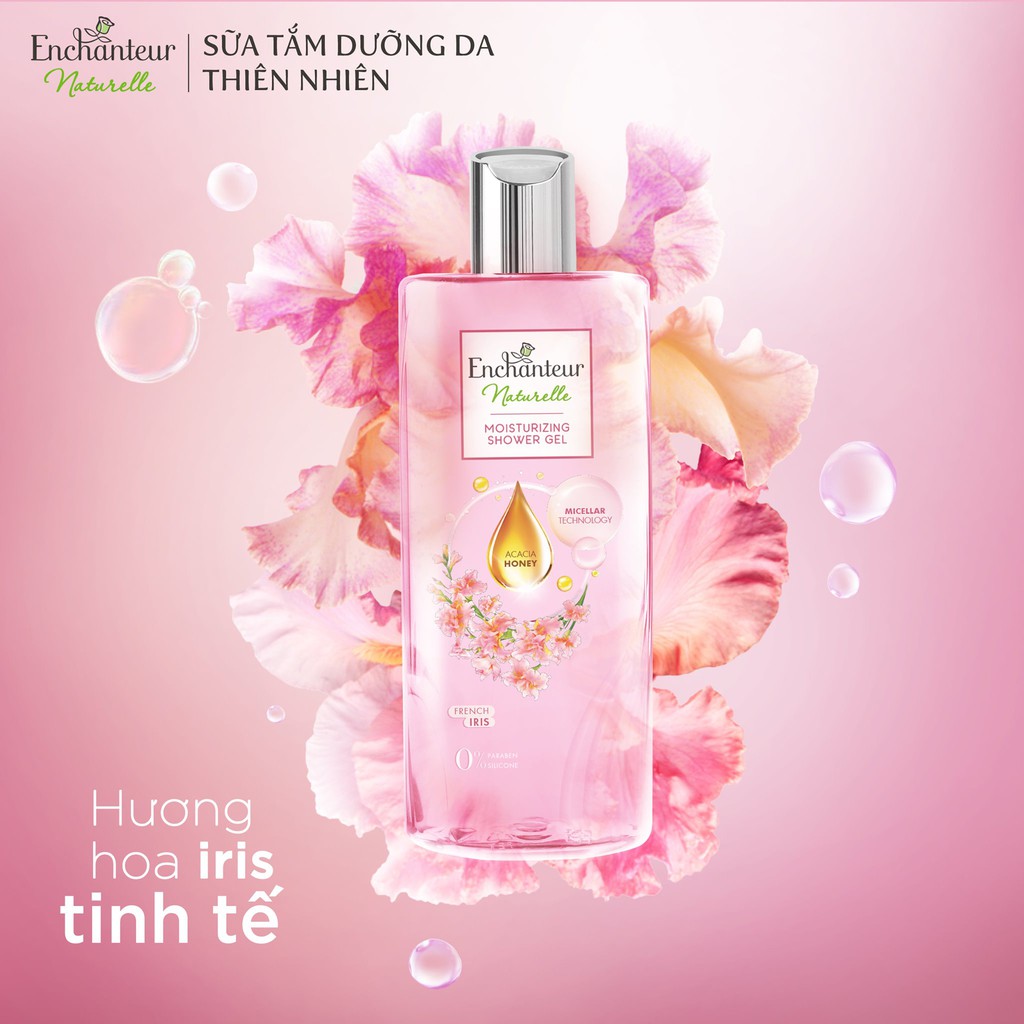 Sữa tắm dưỡng da thiên nhiên Enchanteur Naturelle hương hoa Lavender/ Iris 260gr/Chai