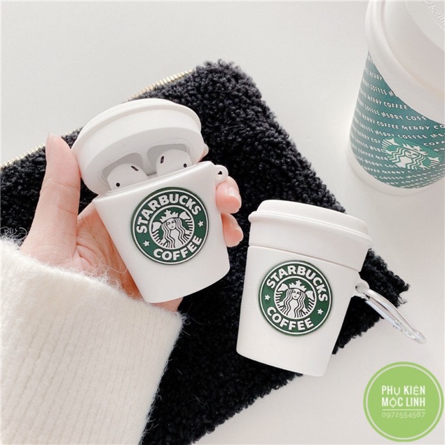 ☘️Tặng kèm móc☘️ Case bao airpod silicon 1 2 Pro 3 Cốc Starbucks trắng- Vỏ bọc đựng tai nghe không dây i11 i12 ..AirPods