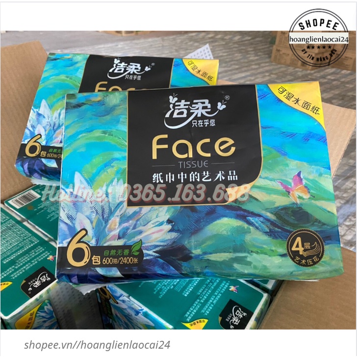 Xách 6 gói x 400 tờ giấy ăn Face ăn hoa 3D, khăn giấy khô, khăn giấy