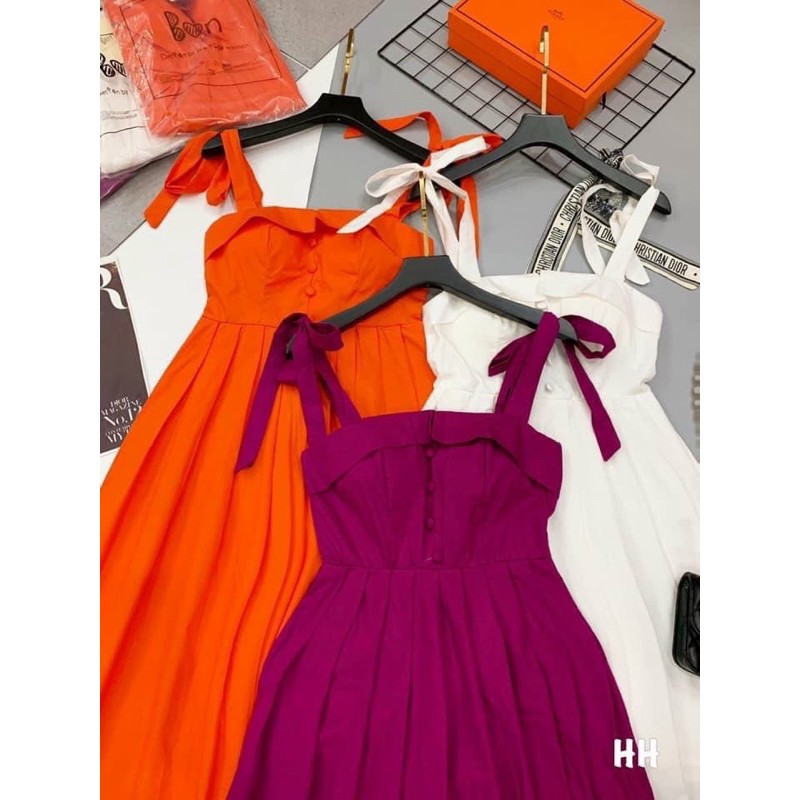 VÁY 2 DÂY THẮT NƠ VAI KHUY BỌC | BigBuy360 - bigbuy360.vn