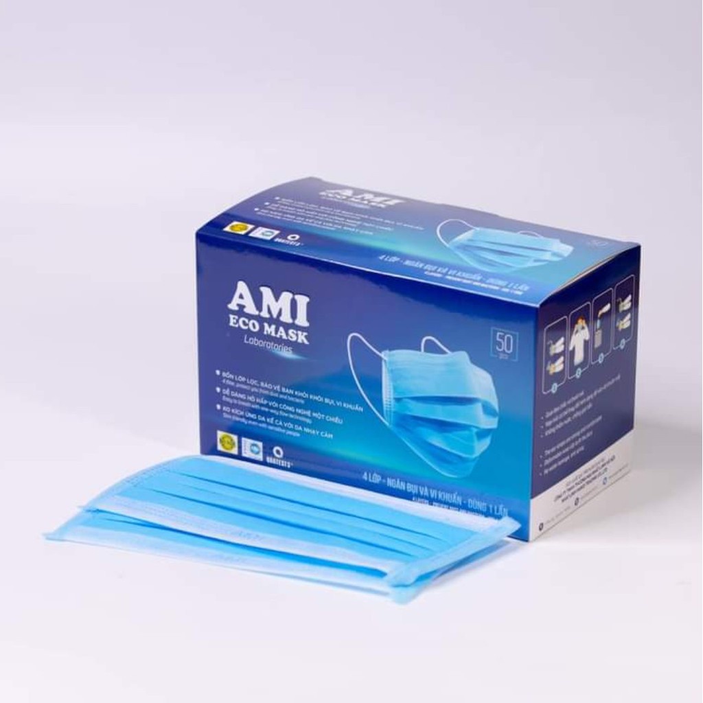 Khẩu trang y tế Ami eco mask 4 lớp kháng khuẩn (50 chiếc/ 1 hộp)