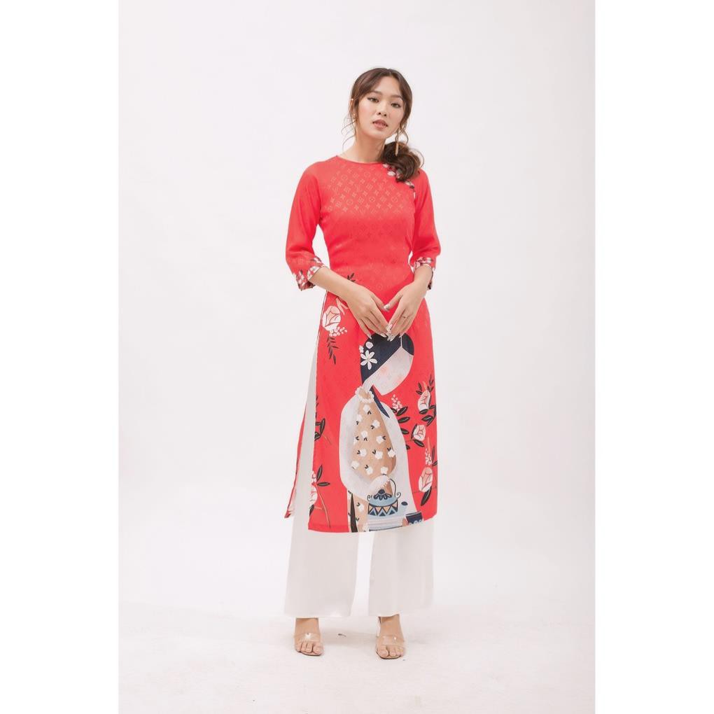 Áo Dài Cách Tân, Áo Dài Nữ Cổ Tròn Chất Gấm Lụa Mềm Co Giãn In Họa Tiết Cô Gái Lạ Mắt Thời Trang Sang Chảnh Quý Phái. | BigBuy360 - bigbuy360.vn