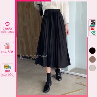 Chân Váy Xếp Ly Công Sở Lưng Cao Dáng Xòe Dài Qua Gối Cạp Cao Kiểu Vintage Bigsize Chất Voan Màu Trắng Đen Thời Trang