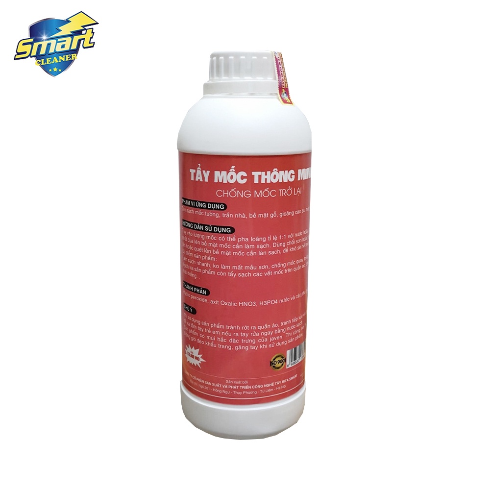 Dung dịch tẩy mốc Smart an toàn chai 1000ml làm sạch mốc tường, doăng cao su, chăn gối, quần áo trắng