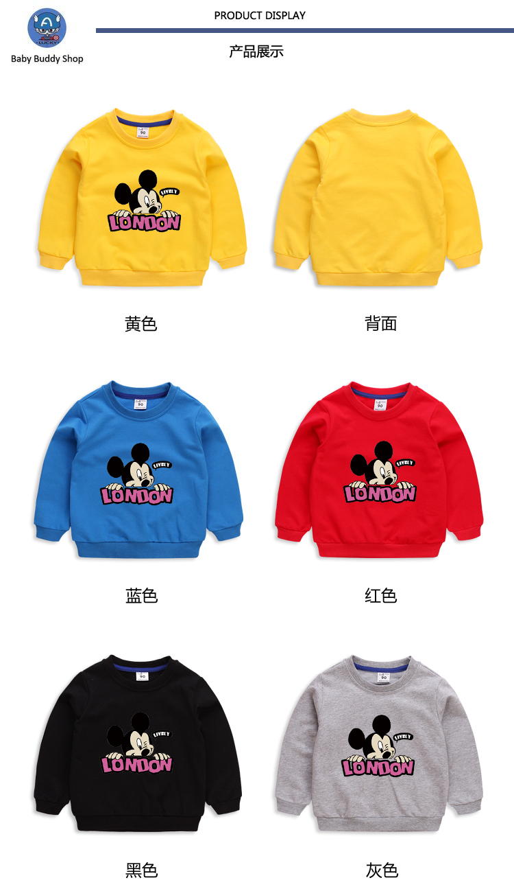 Áo thun tay dài in hình chuột Mickey 10 màu lựa chọn dành cho bé