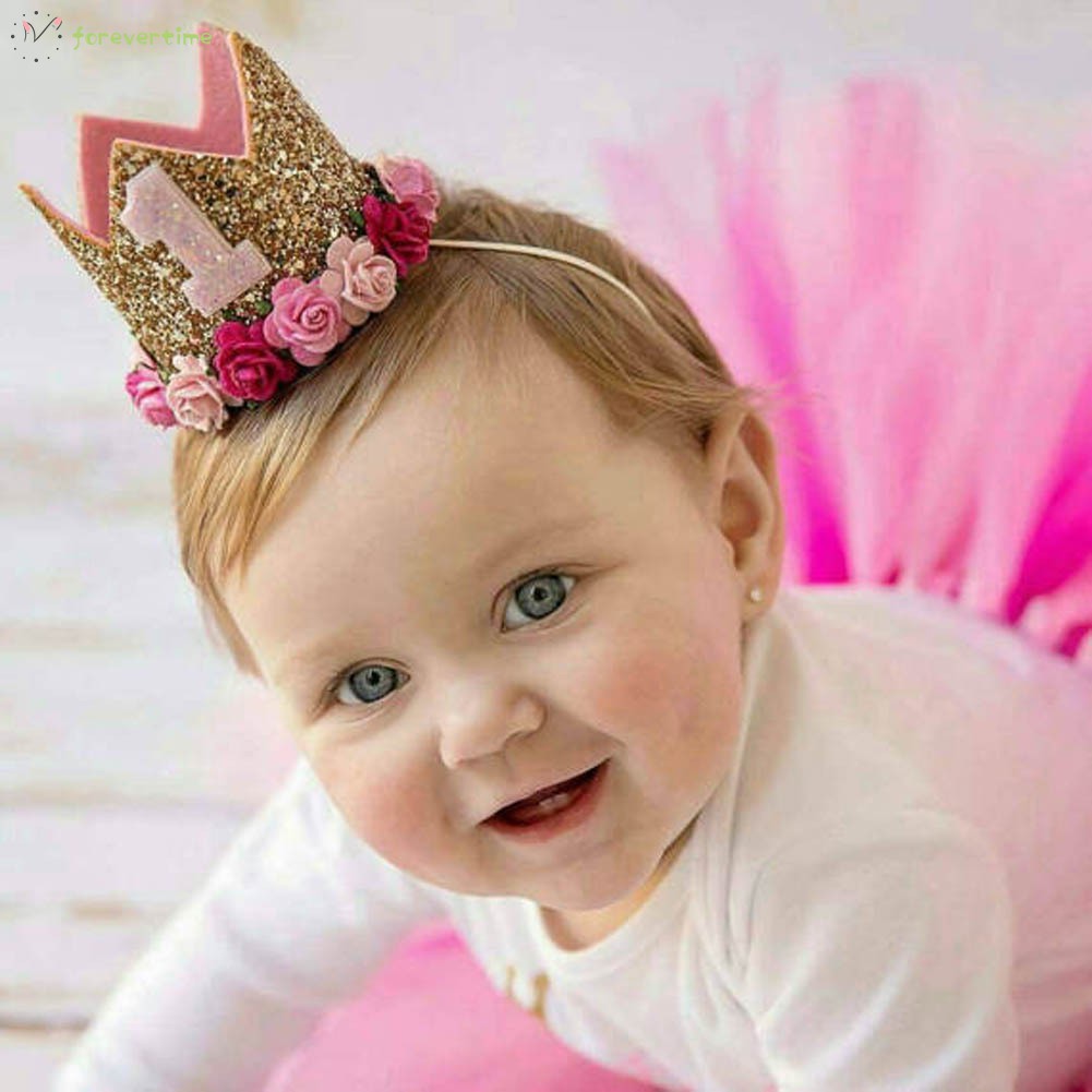 #vương miện# Girls Birthday Decor Flower Party Crown Hairband Priness Party Hat Baby Hair Accessories