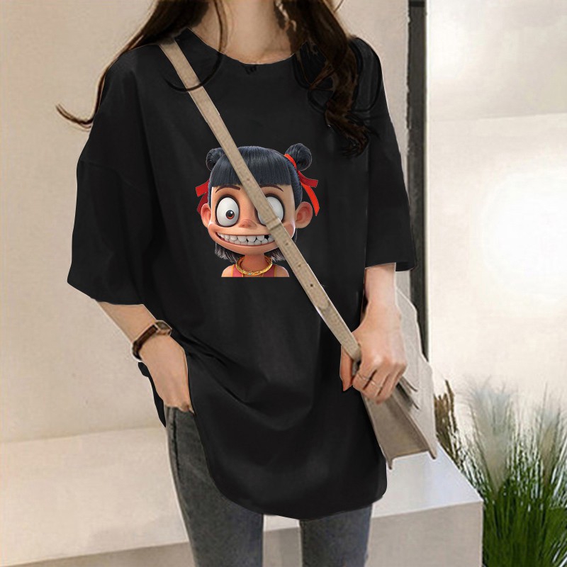 NRVP Áo thun tay ngắn dáng rộng in hình phong cách mùa hè thời trang Hàn Quốc cho nữ