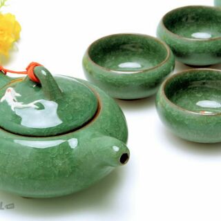Bộ Ấm Trà Men Ngọc Cá 3D