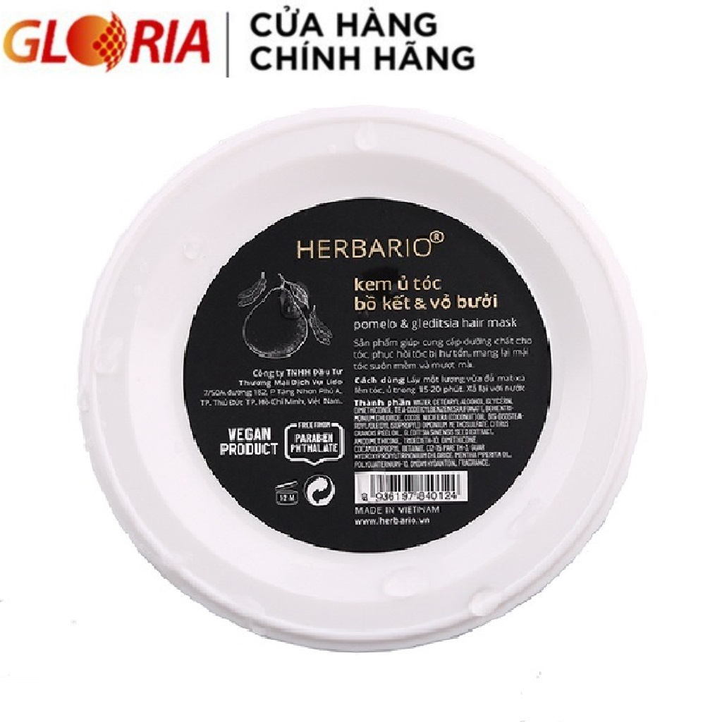 [Mã COSGLORIAT4 -8% đơn 250K] Kem Ủ Tóc Bồ Kết &amp; Vỏ Bưởi Herbario 200ml Giúp Tóc Óng Ả, Mềm Mại