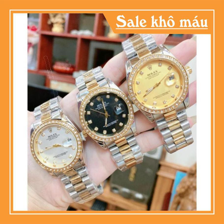 Đồng hồ Rolex Nam dây đức nguyên khối vỏ thép không rỉ, mặt số đính đá siêu sang - full box