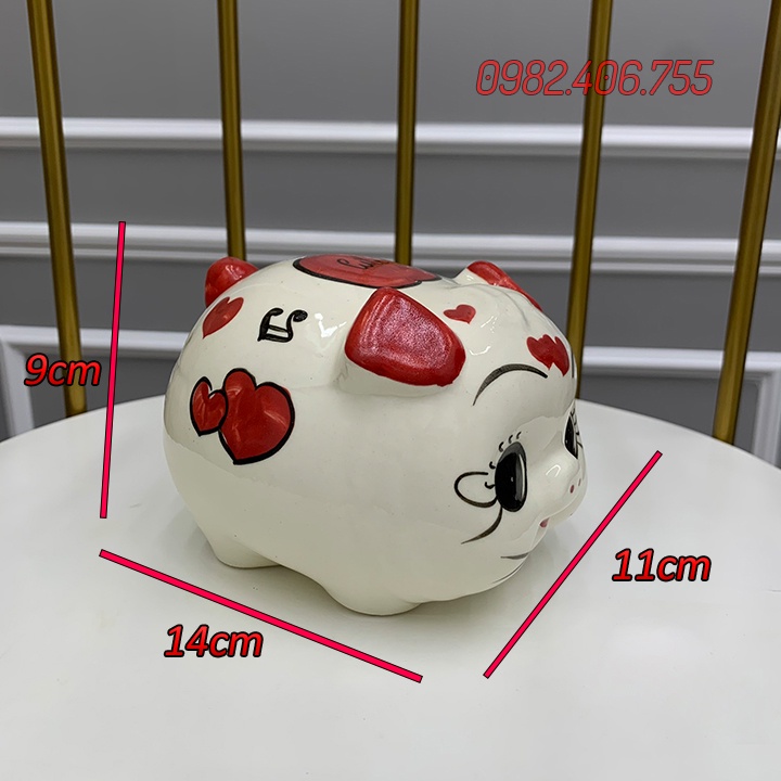 Heo đất tiết kiệm mini cute men sứ, lợn size nhỏ dễ thương cho bé dài 14cm