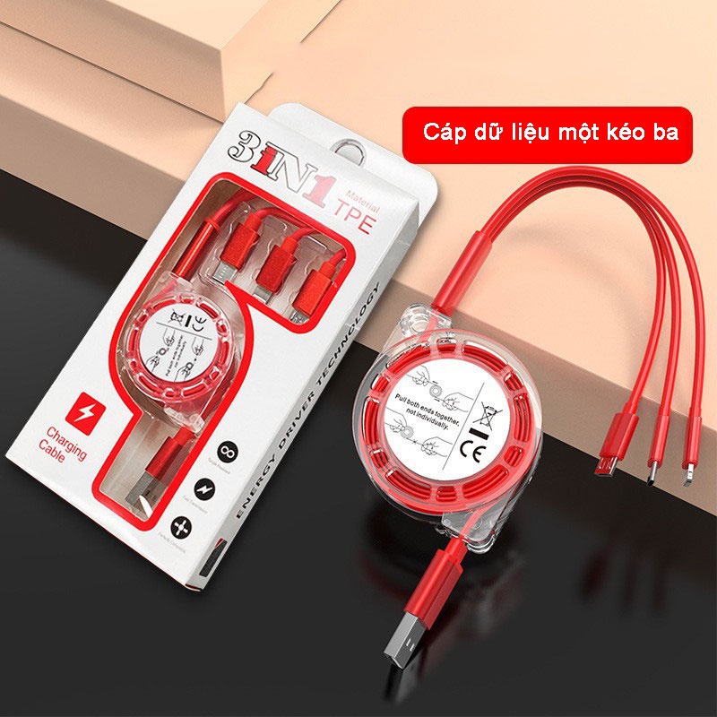 Cáp Sạc rút tròn đa năng 3 Đầu, 3 IN 1 SẠC NHANH, Dây Cao Cấp Siêu Bền