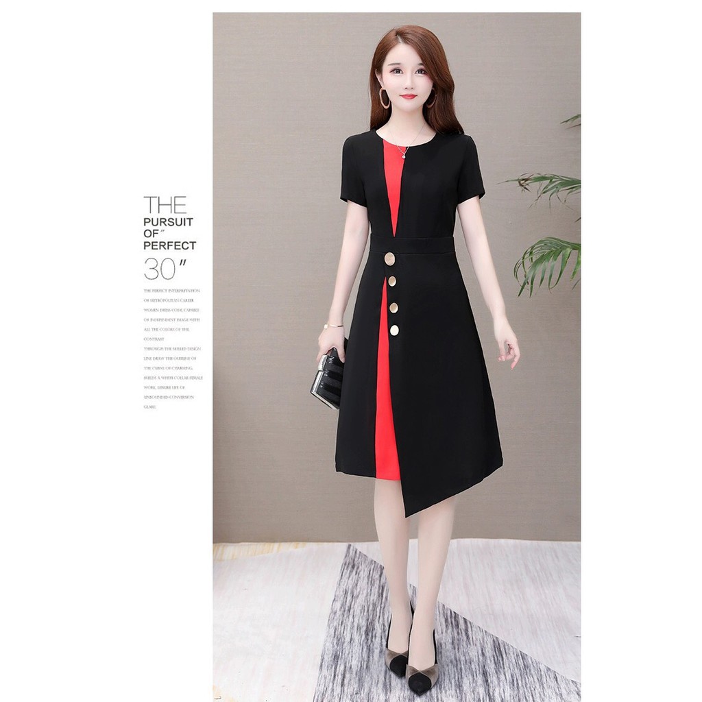 (S M L XL) VÁY NỮ XOÈ PHỐI MÀU CỔ TRÒN | BigBuy360 - bigbuy360.vn