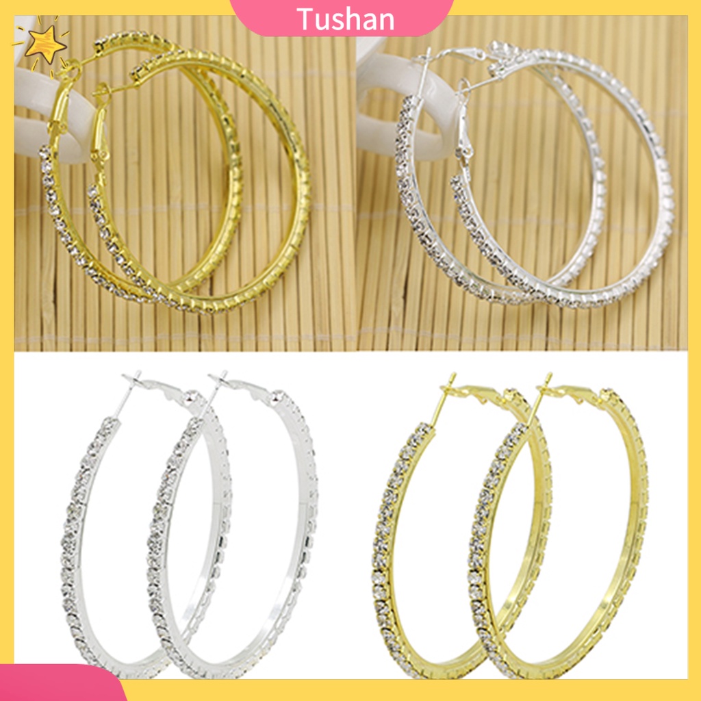 Đôi khuyên tai kiểu tròn đính kim cương nhân tạo cho nữ