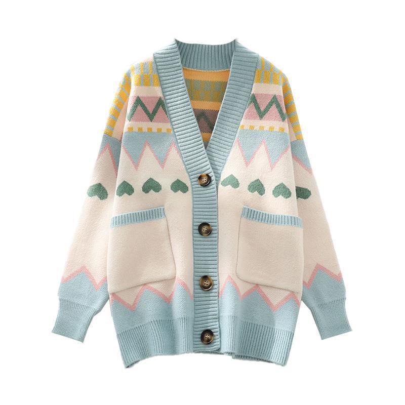 Áo Cardigan Len Hoa Dáng Rộng, Áo Len Họa Tiết Dài Tay Chất Mịn Hàng Quảng Châu Cao Cấp | BigBuy360 - bigbuy360.vn