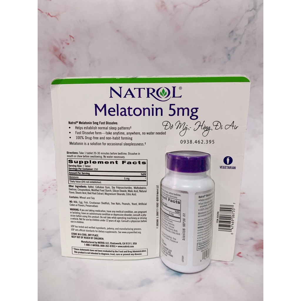 Viên ngậm Natrol Melatonin Sleep 5mg (Vị dâu) 250 viên